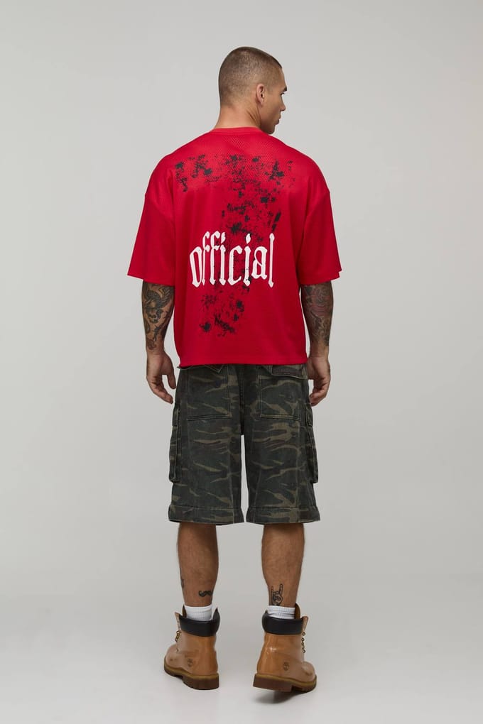 Oversized Boxy Official V-Neck Sports Top | Red | Size Large