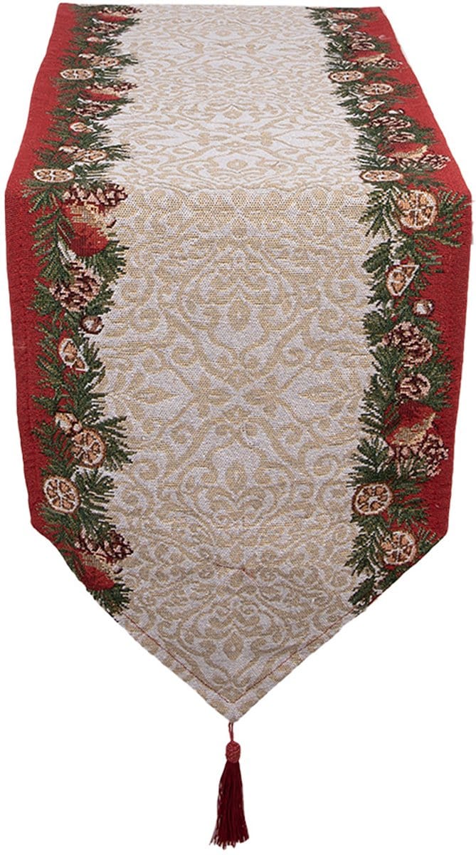 Clayre & Eef Tafelloper Kerst 33x180 cm Beige Polyester