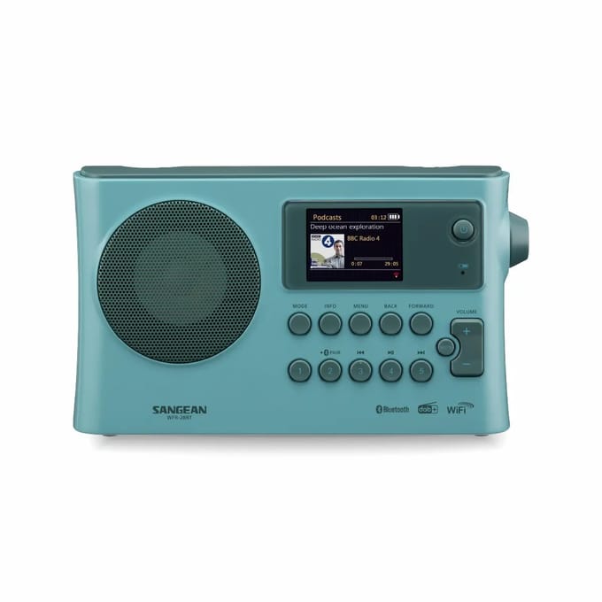 Sangean WFR-28BT Internetradio DAB+, FM WiFi, Bluetooth, AUX Acculaadfunctie, Spotify Lichtblauw