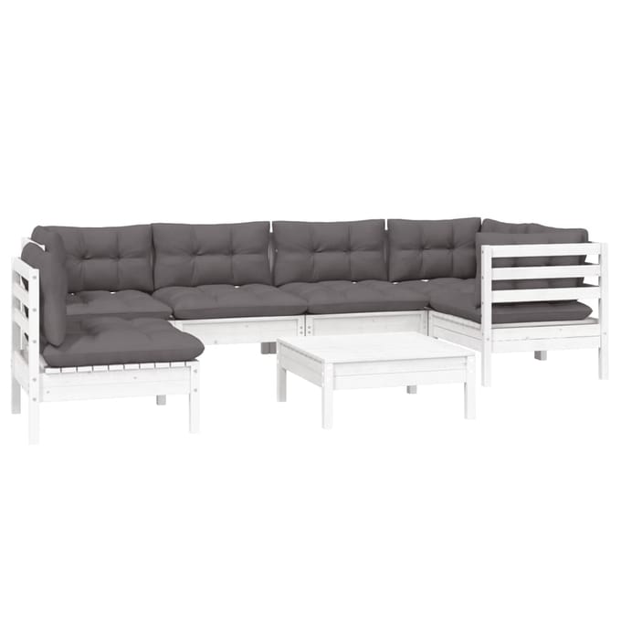vidaXL - 7-delige - Loungeset - met - kussens - grenenhout - wit
