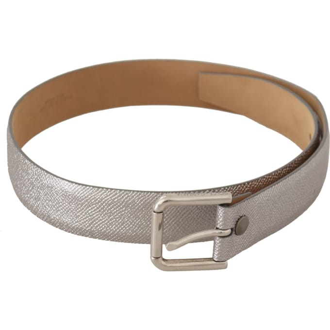 Dolce & Gabbana Metallic Zilveren Leren Taillenaam Buckle Riem