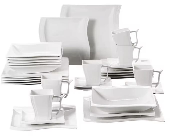 Eminent Bordenset – 6 persoons – 30 delig – Wit Keramisch – Serviesset – Ontbijtborden