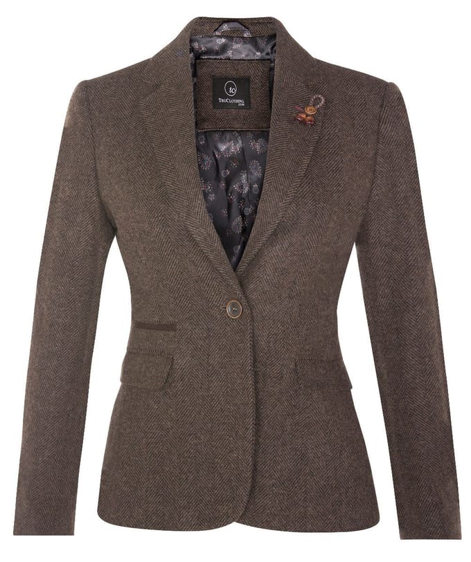 Dames Tweed jaren 1920 visgraatbruine blazer