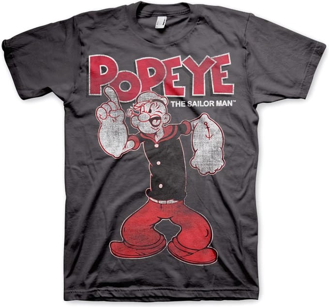 Popeye Heren Tshirt -M- Distressed Sailor Man Grijs