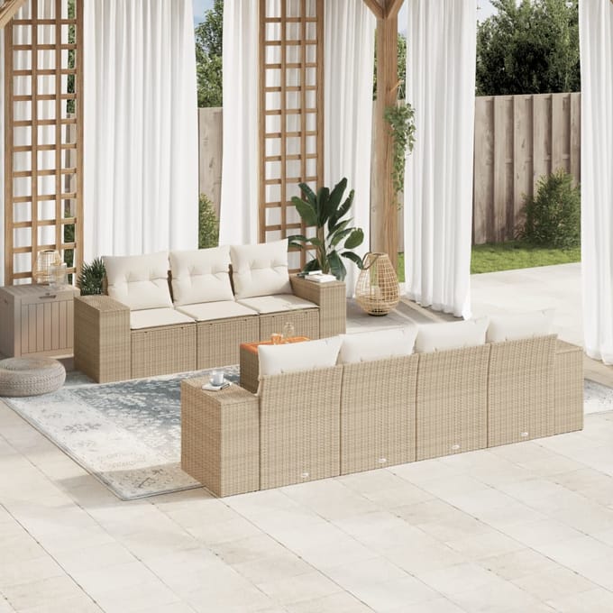 vidaXL - 8-delige - Loungeset - met - kussens - poly - rattan - beige