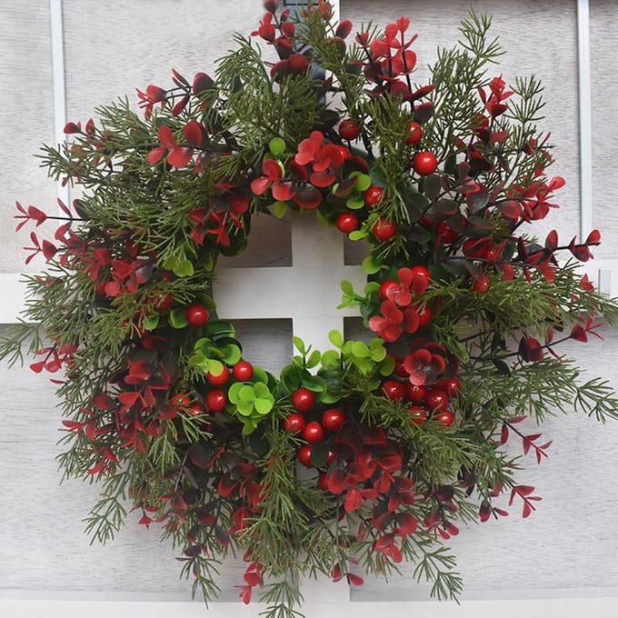 Kerstkrans Kunstmatige Rode Bessen Eucalyptus Krans Kerstversiering Woonkamer Muur black