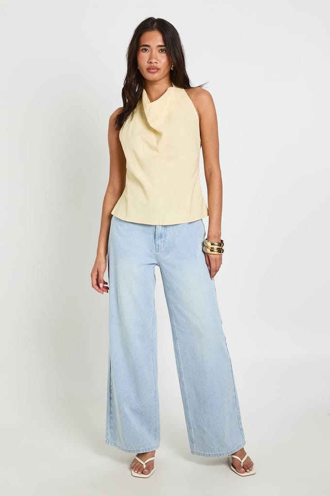 boohoo Dames Linnen Look Top Met Col Hals | Citroen | Maat: 36