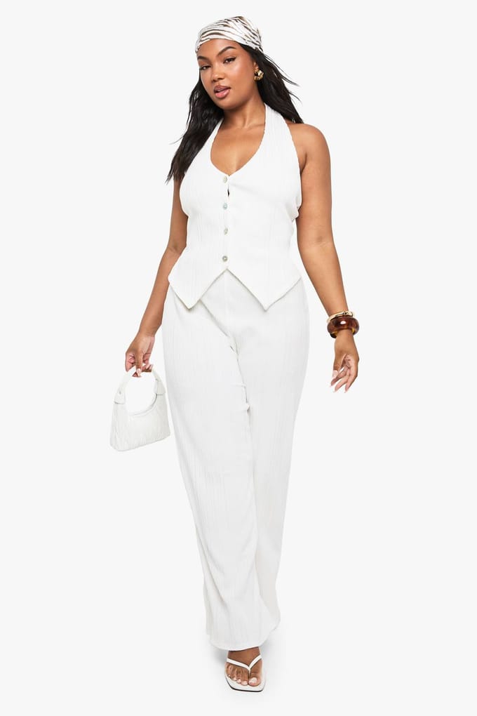boohoo Dames Plus Ripple Rib Gilet Top | Ecru | Maat: 54