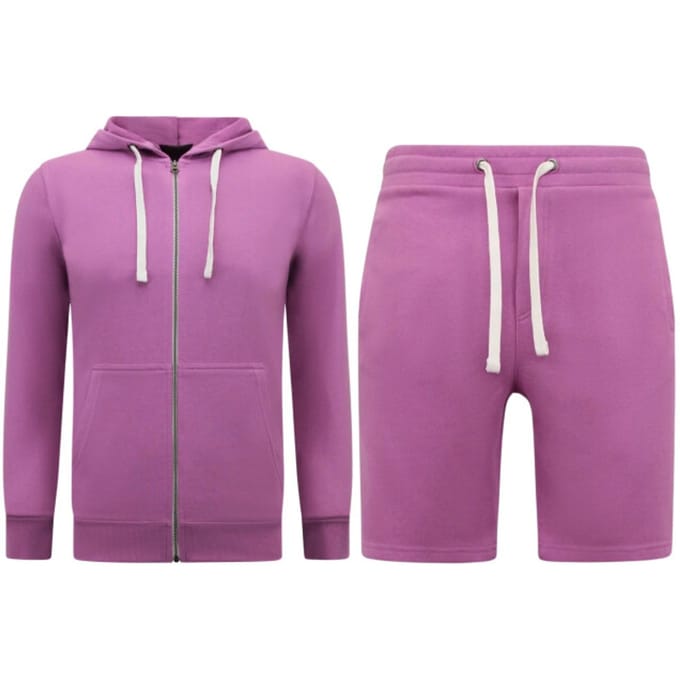 Hoodie Heren met Rits - Nette Jogging Shorts Heren - SET - Paars
