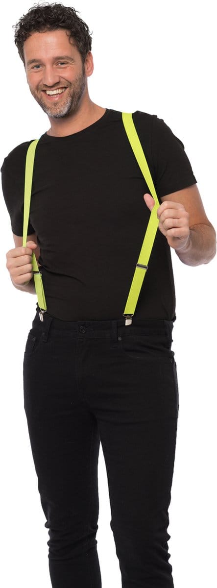 Partychimp Bretels Neon Geel Carnavalskleding Heren Carnaval Accessoires - Neon Geel - 3 Cm Breed - Polyester