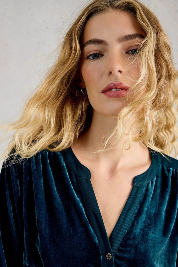 White Stuff Olive Velvet Tunic Dark Teal Taglia: 10 REGULAR | Maglie a manica lunga Outlet | Donna | Ciano