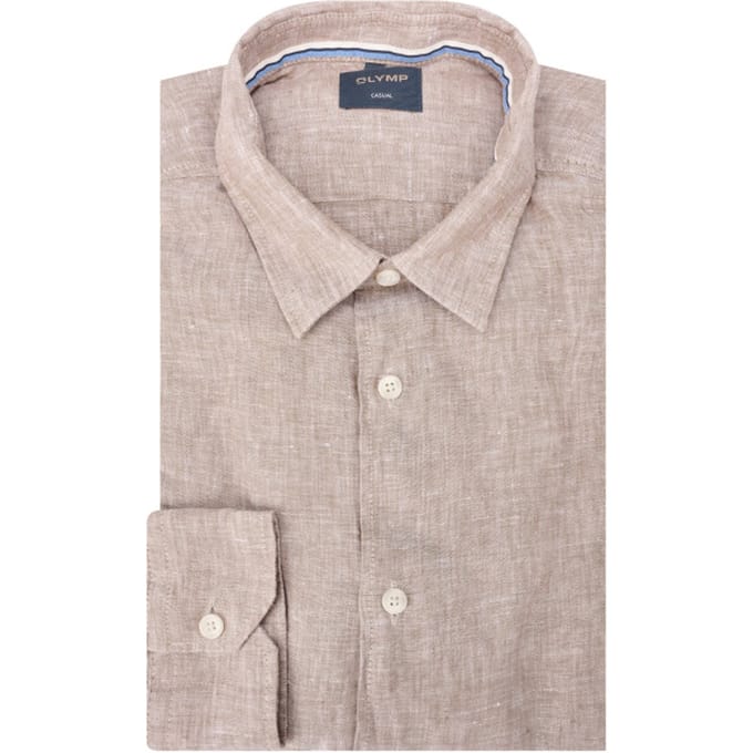 OLYMP Casual regular fit overhemd - structuur - bruin