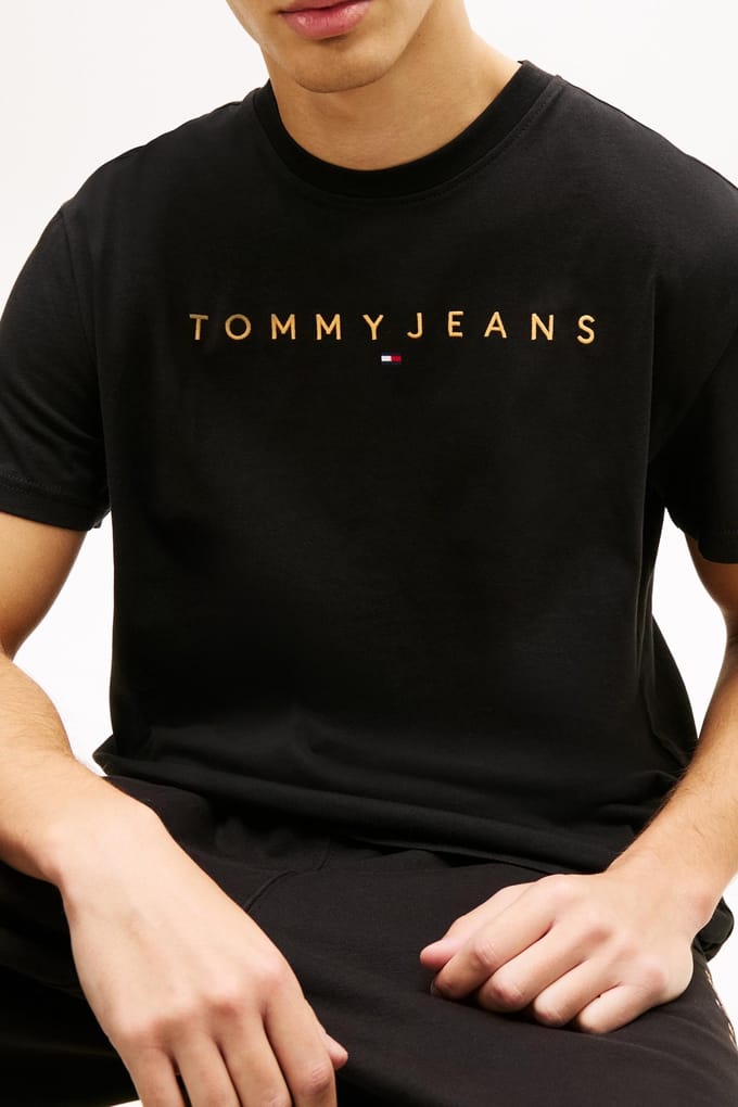 Tommy Hilfiger Linear Logo Embroidery Jersey T-shirt Black Größe: S | Basic T-Shirts Outlet | Herren | Schwarz