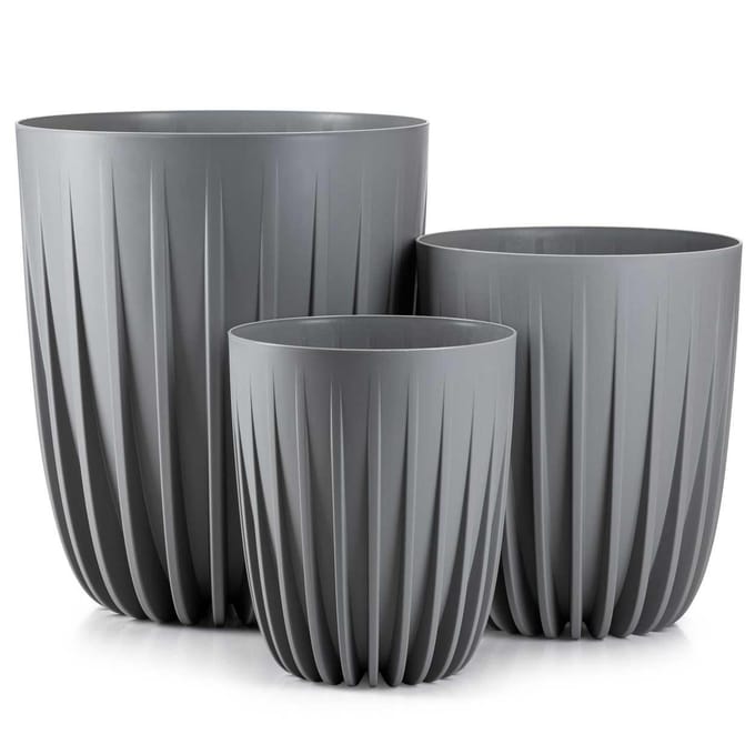 HowHomely Stripped Serie - Bloempot - Grijs - 46x39 cm - UV-bestendig