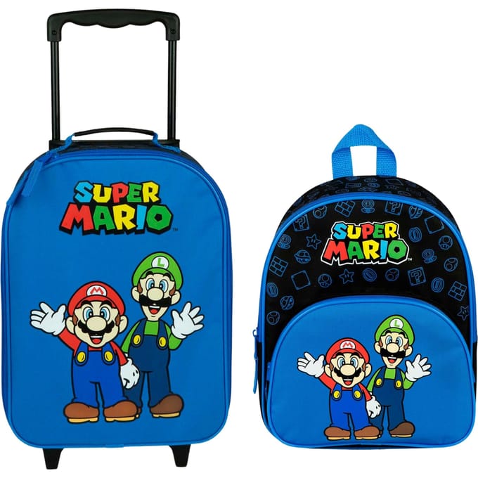 Super Mario reisset; trolley en rugzak