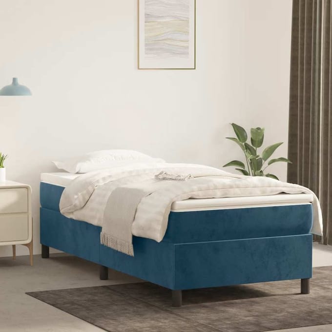 vidaXL - Boxspring - bed - 90x200 - cm - fluweel - donkerblauw