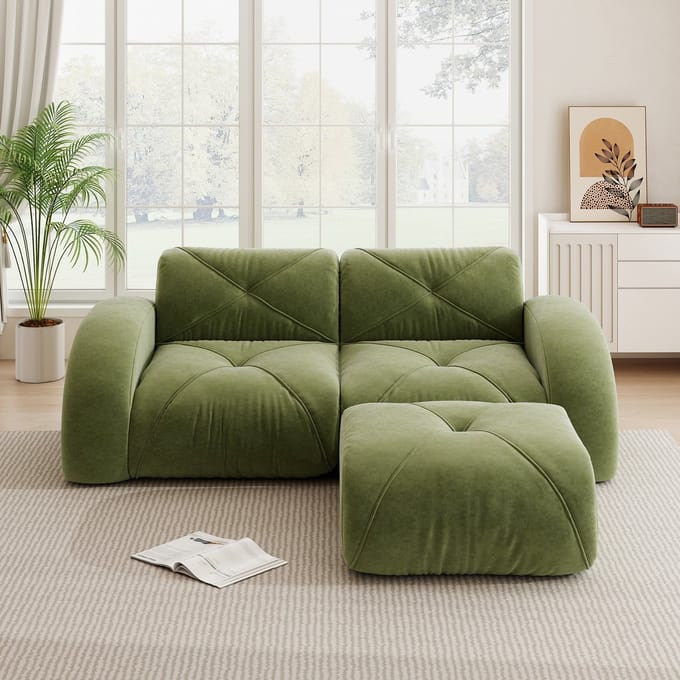 MODFU Modulaire Bank Met Hocker - Frameloos - Hoge Dichtheidsschuim - Voor Woonkamer - Chenille - Groen