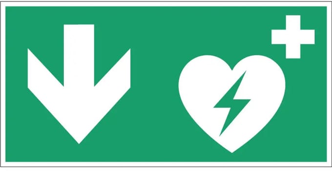 AED pijl beneden sticker - E010 | 20 x 10 cm