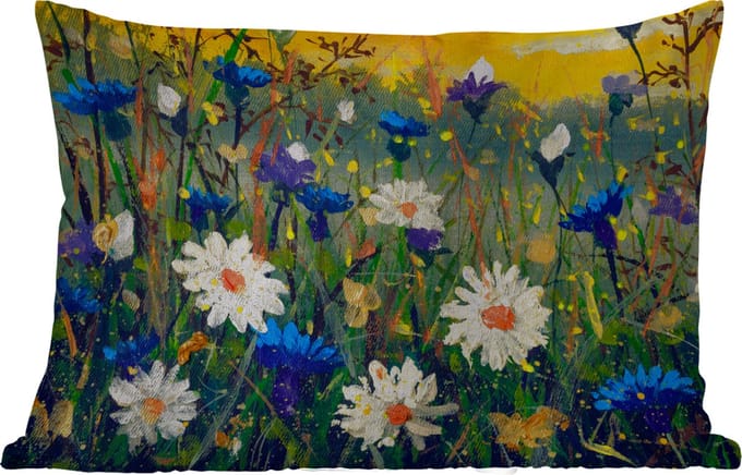 Buitenkussens - Tuin - Olieverf - Bloemen - Schilderij - 50x30 cm