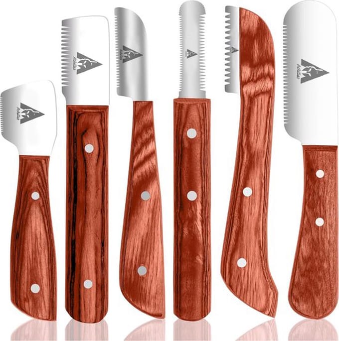 Achilles® Orenji Trimmes Set Kat & Hond - Plukmes - Stripmes – Klittenkam - Beukenhout Hoog Kwaliteit