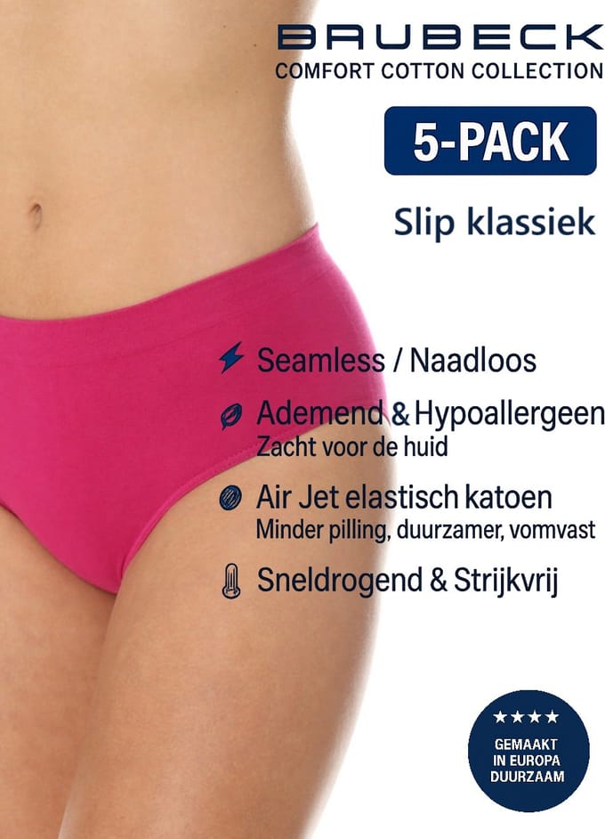 Brubeck Dames Slip Klassiek – Naadloos (Seamless) Elastisch Katoen – 5-Pack - Fuchsia S