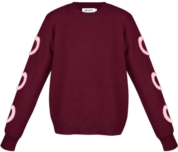Eigentijdse Gebreide Wolmix Vrouwen Rondhals Trui met Hartpatroon - Rood - Maat S/M