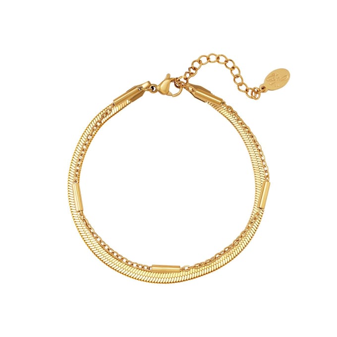Dubbele armband - platte schakel - goud- stainless steel