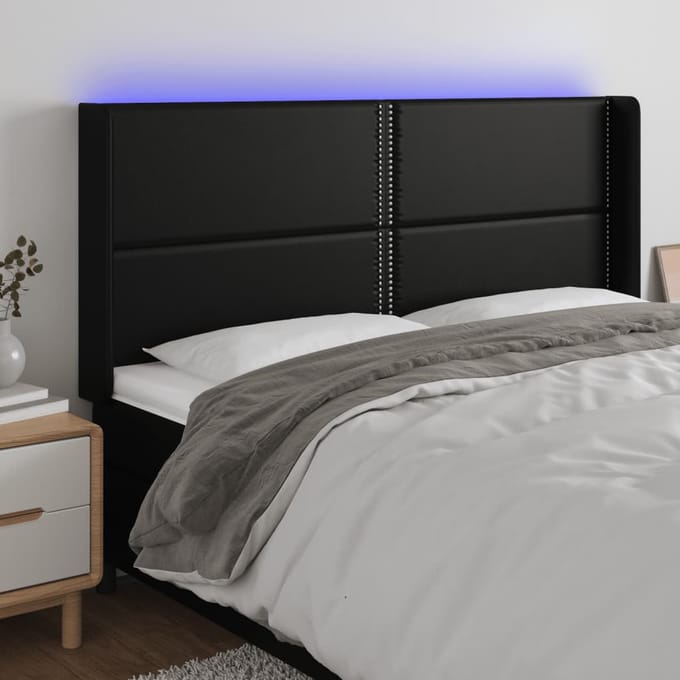 vidaXL - Hoofdbord - LED - 203x16x118/128 - cm - kunstleer - zwart