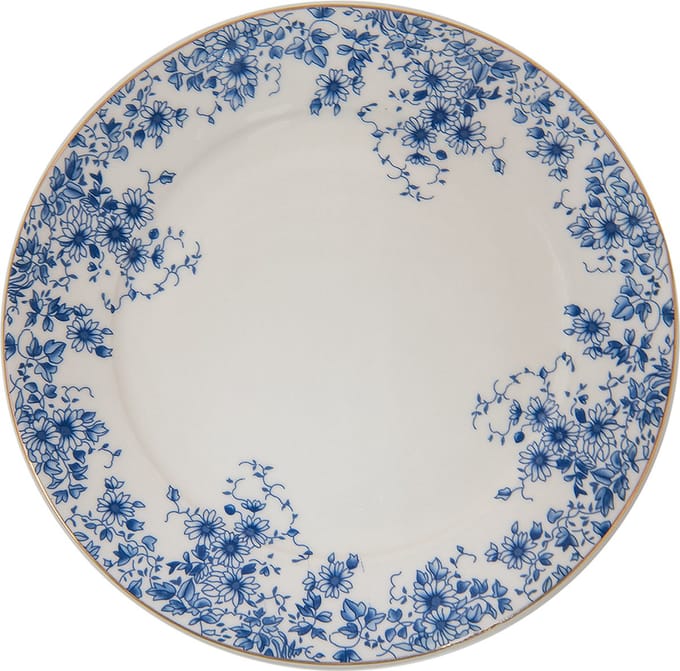 Clayre & Eef Ontbijtbord Ø 21 cm Blauw Porselein Bloemen