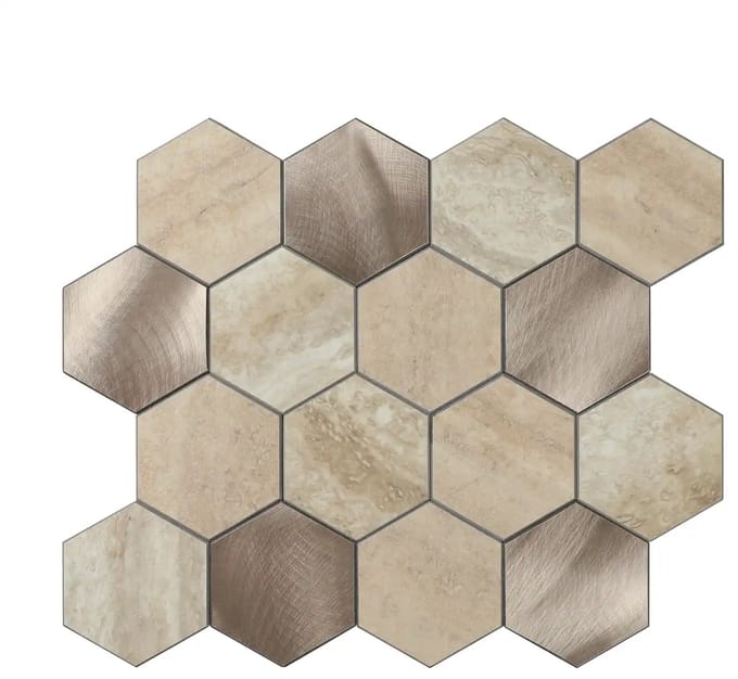 Zelfklevende Mozaïek Steenstrip Hexagon Japandi Beige Large