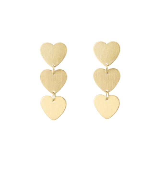 Drie hartjes oorbellen goud
