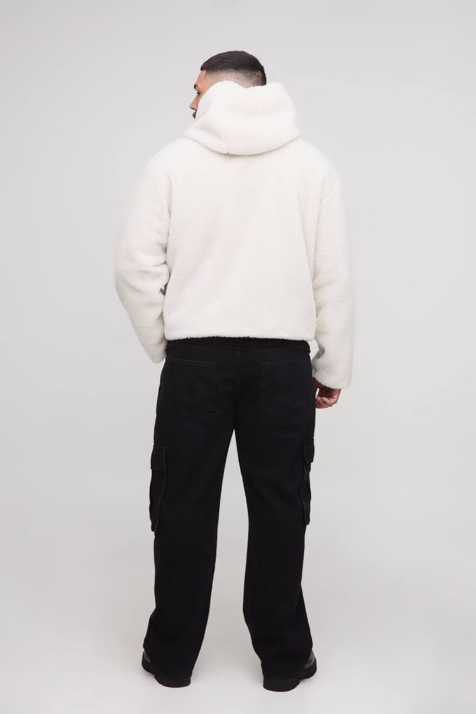 Plus Borg Regular Fit boxy Duffle Coat | Ecru | Size 4XL