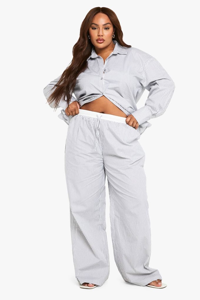 boohoo Dames Plus-size broek met contrasterende taille en wijde pijpen | Grey | Maat: 28