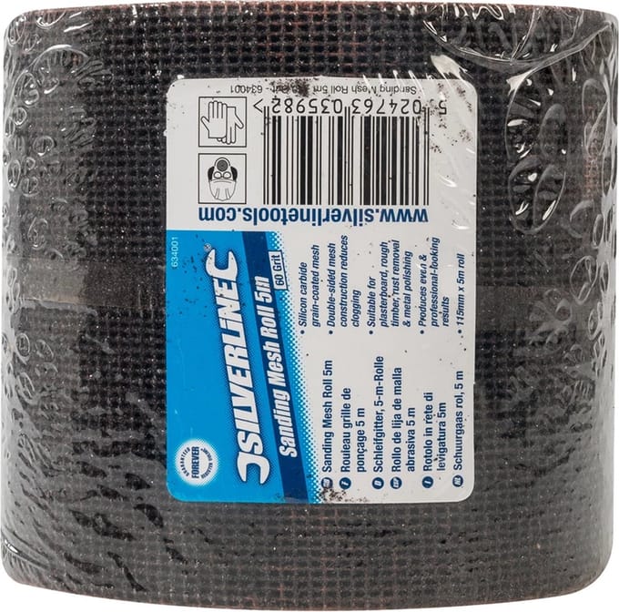 Silverline Schuurgaas rol - 5 meter - korrel 60 - dubbelzijdig - 115 mm breed