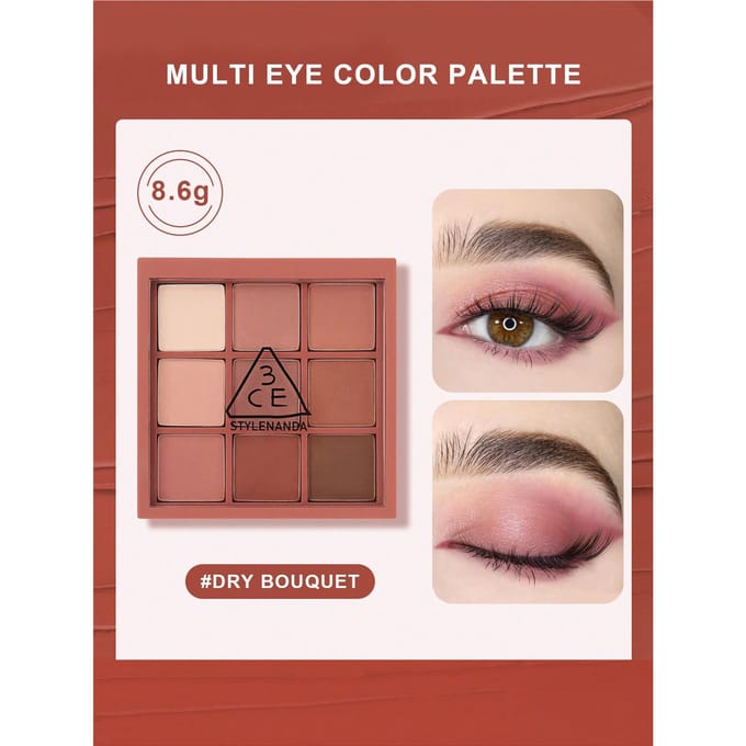 Palette d'ombres à paupières multicolores 3CE #OVERTAKE Maquillage quotidien 8,1g #DRY BOUQUET brown