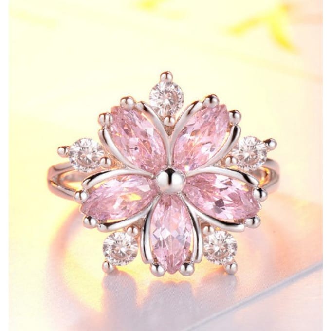 Sakura Roze Zirkoon Diamant Bloem Ring Eenvoudige Niche Creatief Design Ring NO.10 white