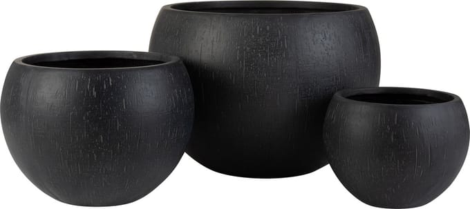 J-Line bloempot Rond Klei - keramiek - zwart - 3 stuks