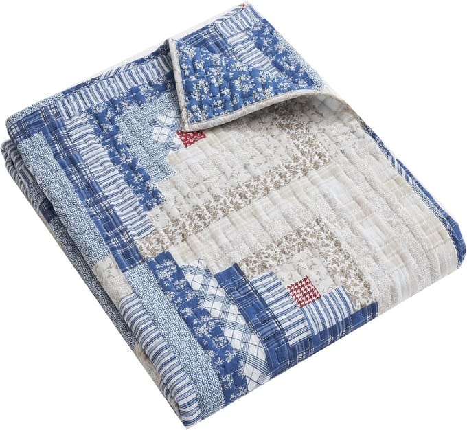 Gewatteerde Plaid met Traditioneel Blokhut Motief - Katoen en Microfiber - 127x152 cm