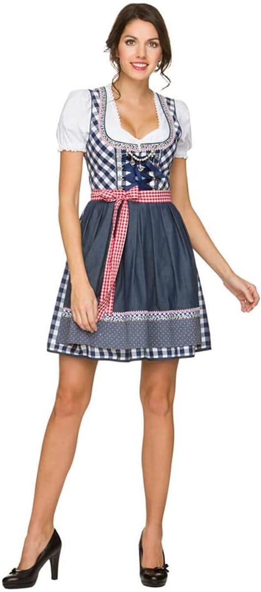 Duits Oktoberfest dameskostuum met geruite dirndl jurk