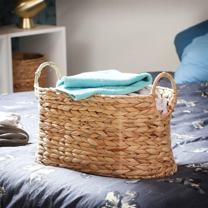 Handgemaakte Waterhyacint Opbergmand met Handvatten, Boho Stijl