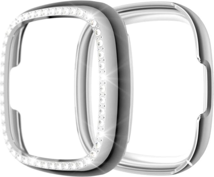 Strap-it Diamond PC Hard Case – Geschikt voor Fitbit Versa 3 – Zilver – Hoesje – Beschermhoes – Protector – Bescherming