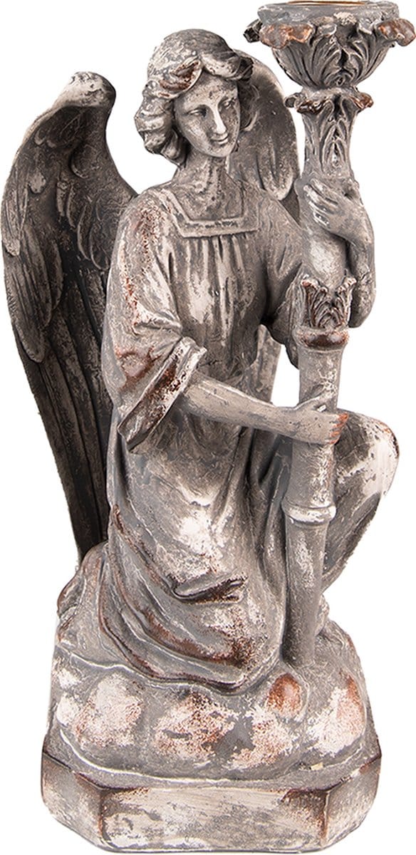 Clayre & Eef Kandelaar Engel 29 cm Grijs Kunststof