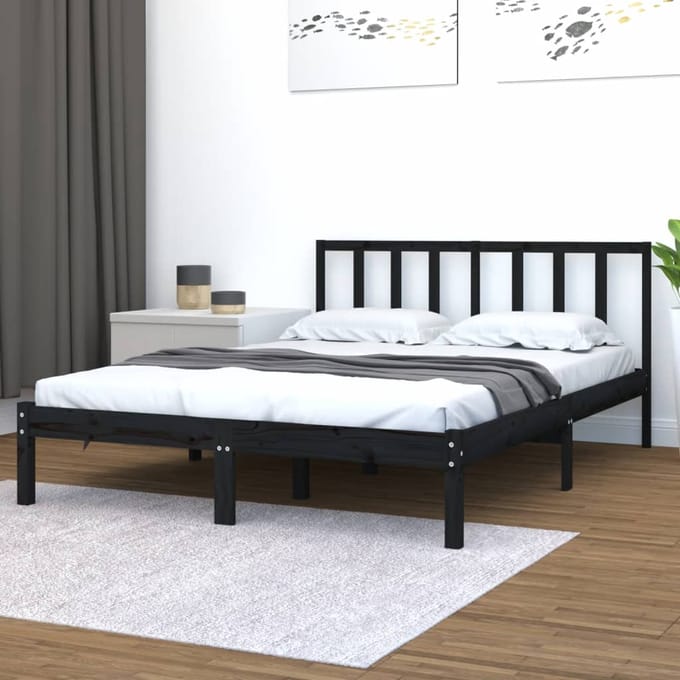 vidaXL - Bedframe - massief - grenenhout - zwart - 150x200 - cm