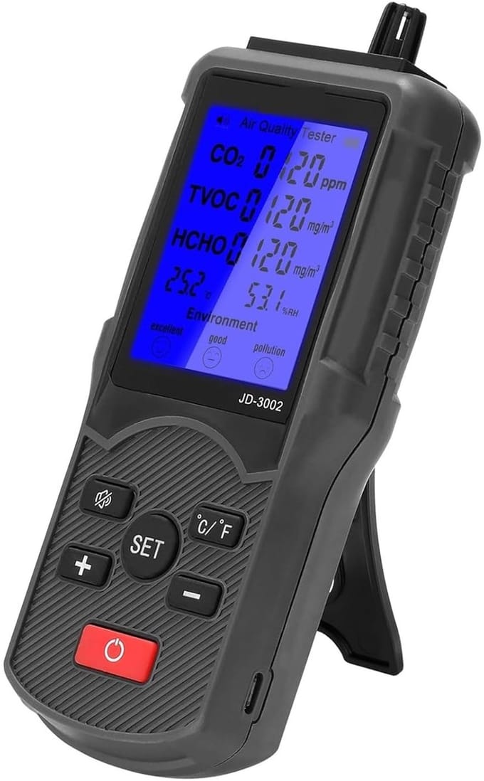 Luchtkwaliteitsmeter - Luchtkwaliteitstester - Binnenlucht Meten - 8 in 1 Functies - 176 x 73 x 29 mm - Wit