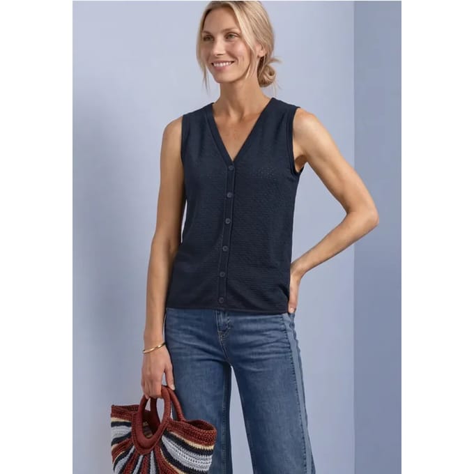 Top met V-hals en decoratieve knoopsluiting