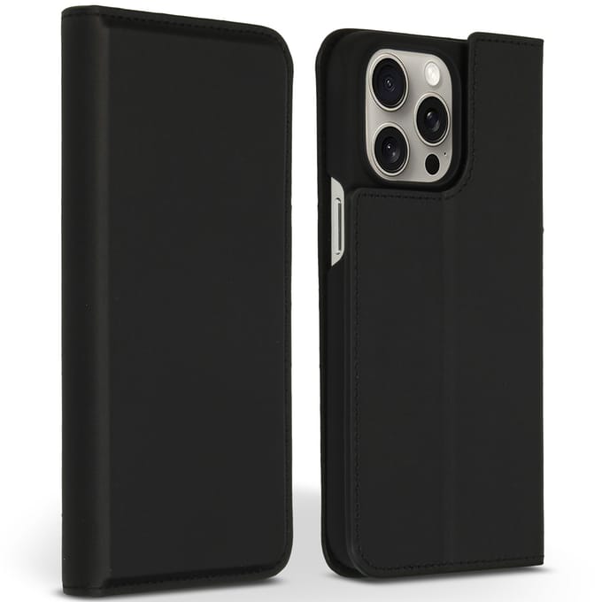 Accezz Hoesje - Geschikt voor Apple iPhone 15 Pro Max - Premium Leather Slim Bookcase - Zwart