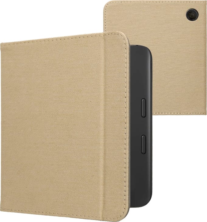 kwmobile e-reader hoesje geschikt voor Tolino Vision 6 hoes - E reader flip case met magneetsluiting - Ereader cover - Denim design in beige