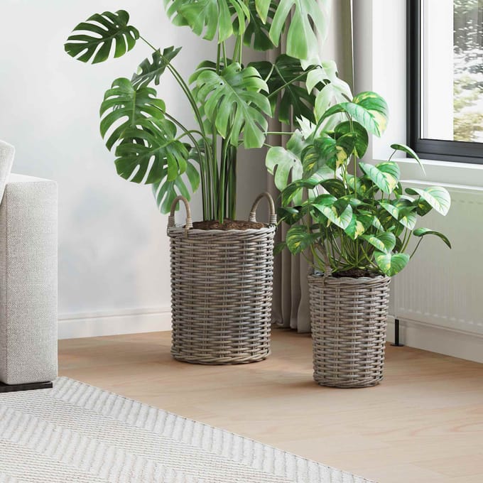 vidaXL - Planter - Mand - met - opslag - GENDT - 2 - st - Natuurlijk - grijs - Kubu - Rattan
