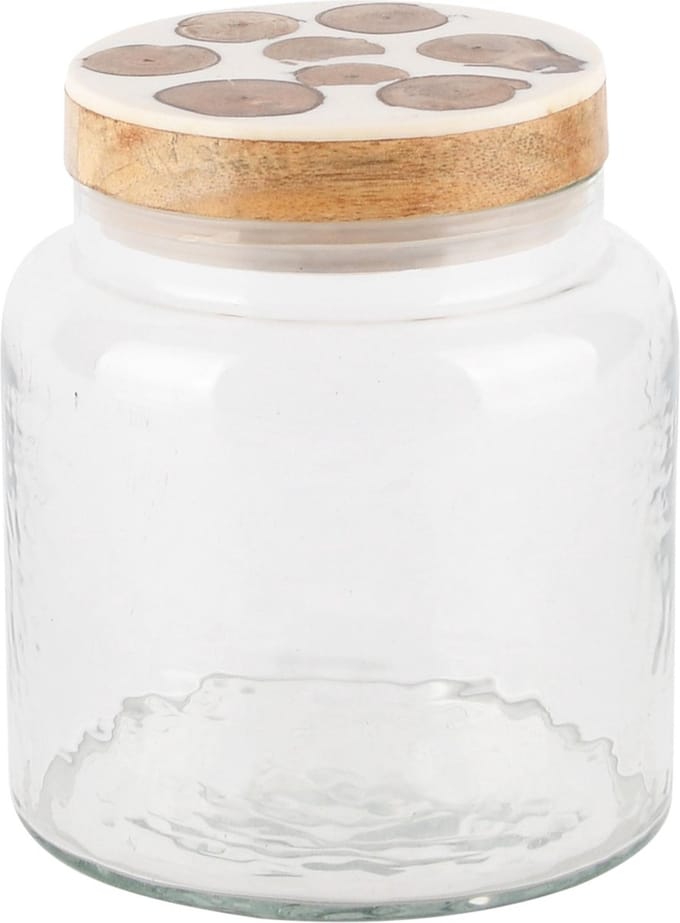 Dekoratief | Bewaarpot 'Timber', transparant, glas/hout, 13x13x15cm | A248416