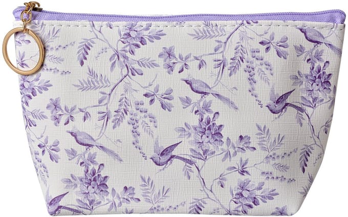Clayre & Eef Toilettas Dames 21x5x13 cm Wit Paars Synthetisch Bloemen